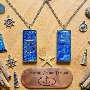 Reversible Anchor Rectangle Resin Pendant